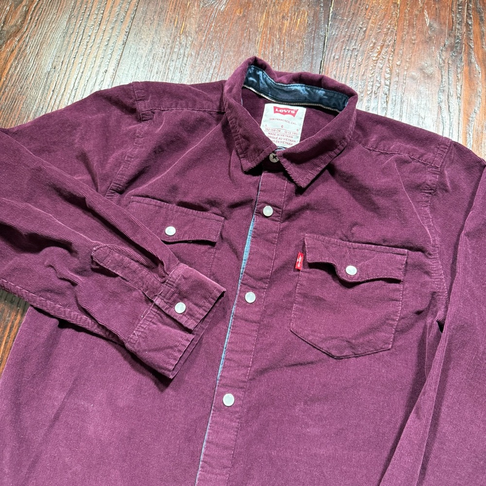 Levis Shirt Boys Large Maroon Pearl Snap Corduroy Western Red Tab Y2K